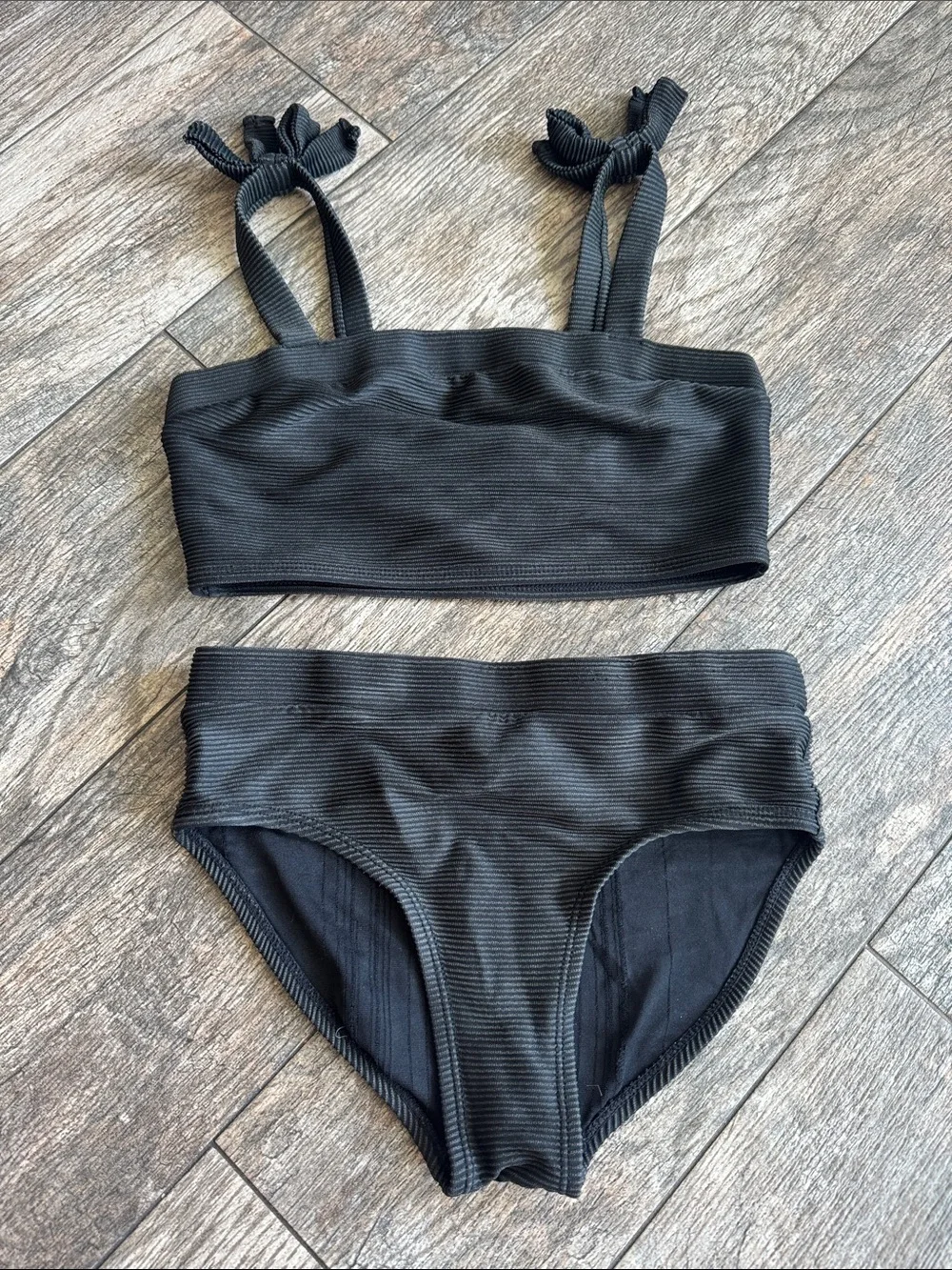 Old Navy Black Ribbed Girls Two-Piece Bikini Set